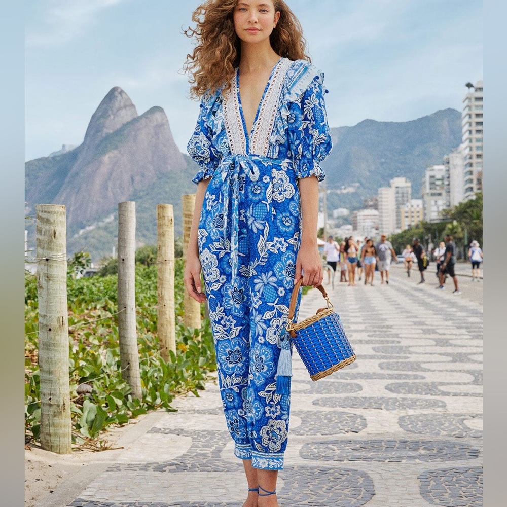 FARM Rio Blue & White Floral Jumpsuit